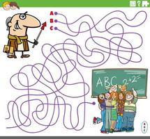 educational maze game with cartoon teacher and students vector