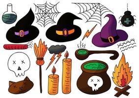 elementos de diseño de halloween en estilo de dibujo a mano vector