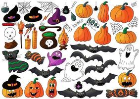 elementos de diseño de halloween en estilo de dibujo a mano vector