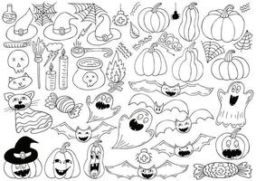 elementos de diseño de halloween en estilo de dibujo a mano vector