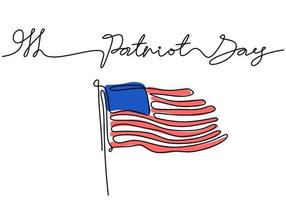 Continuous one line of patriot day background with american flag vector