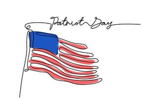 Continuous one line of patriot day background with american flag vector
