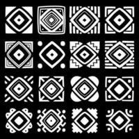 conjunto de azulejos tribales aislado sobre fondo negro. cuadrado tribal.