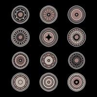 Set of twelve tribal coins isolated on black background. vector