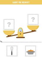 Light, heavy or equal. Cut pictures below and glue to the right box. vector