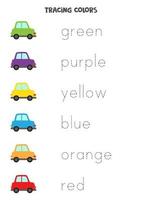 Tracing letters. Trace names of basic colors. Writing practice. vector
