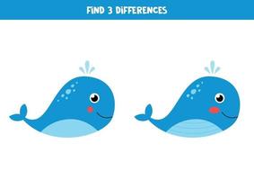 Find 3 differences between two cute whales. vector