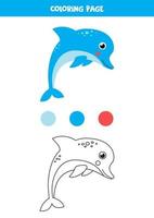 Color cute cartoon dolphin. Worksheet for kids. vector