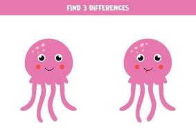 Encuentra 3 diferencias entre dos lindas medusas. vector