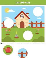 Cut out pictures and glue them into right places. Spring worksheet. vector