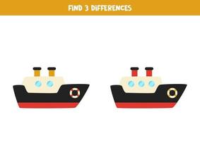 Encuentra tres diferencias entre dos barcos. vector