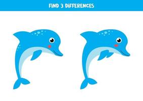 Find 3 differences between two cute dolphins. vector