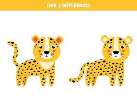 Encuentra tres diferencias entre dos leopardos. vector