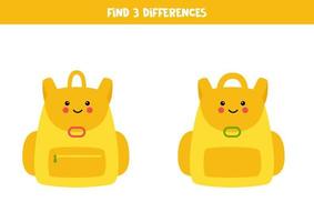 Find 3 differences between two cute backpacks. vector