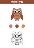 Color cute cartoon owl. Worksheet for kids. vector