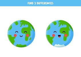 Encuentra tres diferencias entre dos planetas tierra. vector