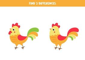 Find three differences between two roosters. vector