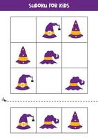 Sudoku for preschool kids. Logical game with wizard hats. vector