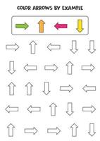 flechas de color según el ejemplo. juego de matemáticas para niños. vector