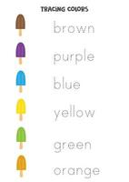 Tracing letters. Trace names of basic colors. Writing practice. vector