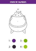 Color Halloween cauldron by numbers. Worksheet for kids. vector