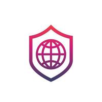 network security icon with shield and globe on white vector