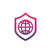 network security icon with shield and globe on white vector