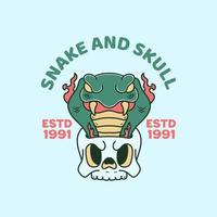 Snake and skull illustration vintage retro vector