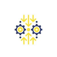 Integration, optimization vector icon with gears and arrows