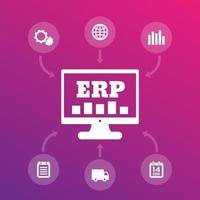 ERP system icons, enterprise resource planning vector