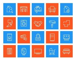 Real estate, home, apartments for rent, houses for sale line icons set vector