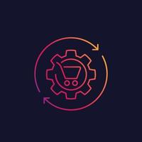 order processing, shopping cart and cogwheel linear icon vector