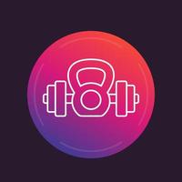 workout icon, barbell and kettlebell in linear style vector