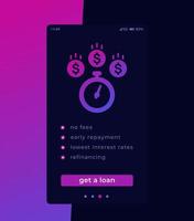 Fast loan app, ui design vector