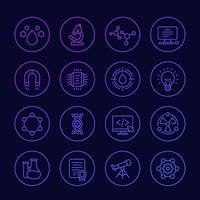 Science, technology and research icons, linear set vector