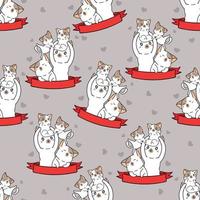 Seamless cats and red ribbon pattern vector