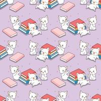 Seamless cats and books pattern vector