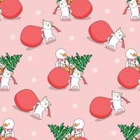 Seamless cat in Cristmas pattern vector