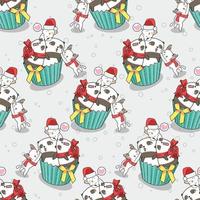 Seamless cats and pandas in Christmas day pattern vector