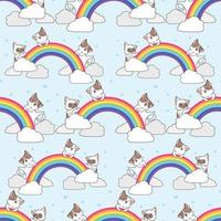 Seamless cats with rainbow pattern vector