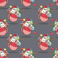 Seamless Christmas cat in cup pattern vector