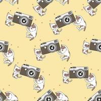 Seamless cats with camera pattern vector