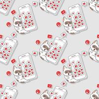 Seamless pattern cat with mobile phone vector