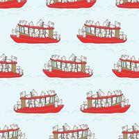 Seamless cats in red boat pattern vector