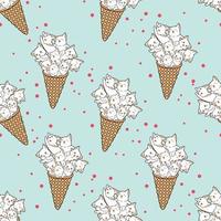 Seamless pattern cats are in ice cream cone vector