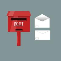 Set of envelope open and closed, red mailbox, vector art illustration.