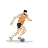 Guapo jugador de fútbol pateando la pelota, ilustración vectorial vector