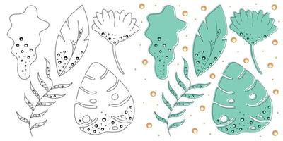 Set of leaves with bubbles.Clip art, doodle, for additional decorative vector
