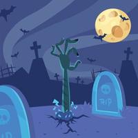 Hand of dead man from ground of graveyard illustration vector