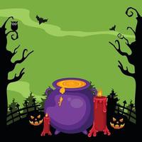 Witch cauldrons with magic potions and elixir boiling cartoon vector